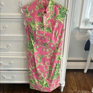 Vibrant Pink and Green Patterned Midi Dress